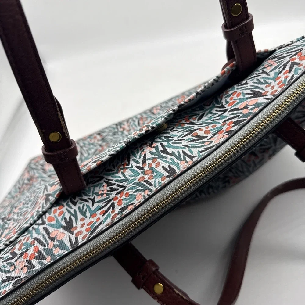 Fossil Tote Bag Floral Leather Strap Large Zip‎ Shoulder Rachel Purse Boho